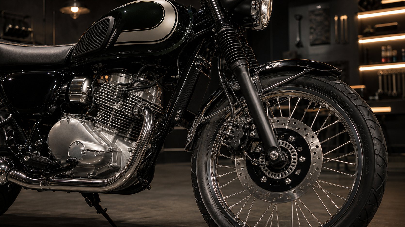 Kawasaki W230 and Kawasaki MEGURO S1 AI-generated 233cc air-cooled engine and spoke wheel detail