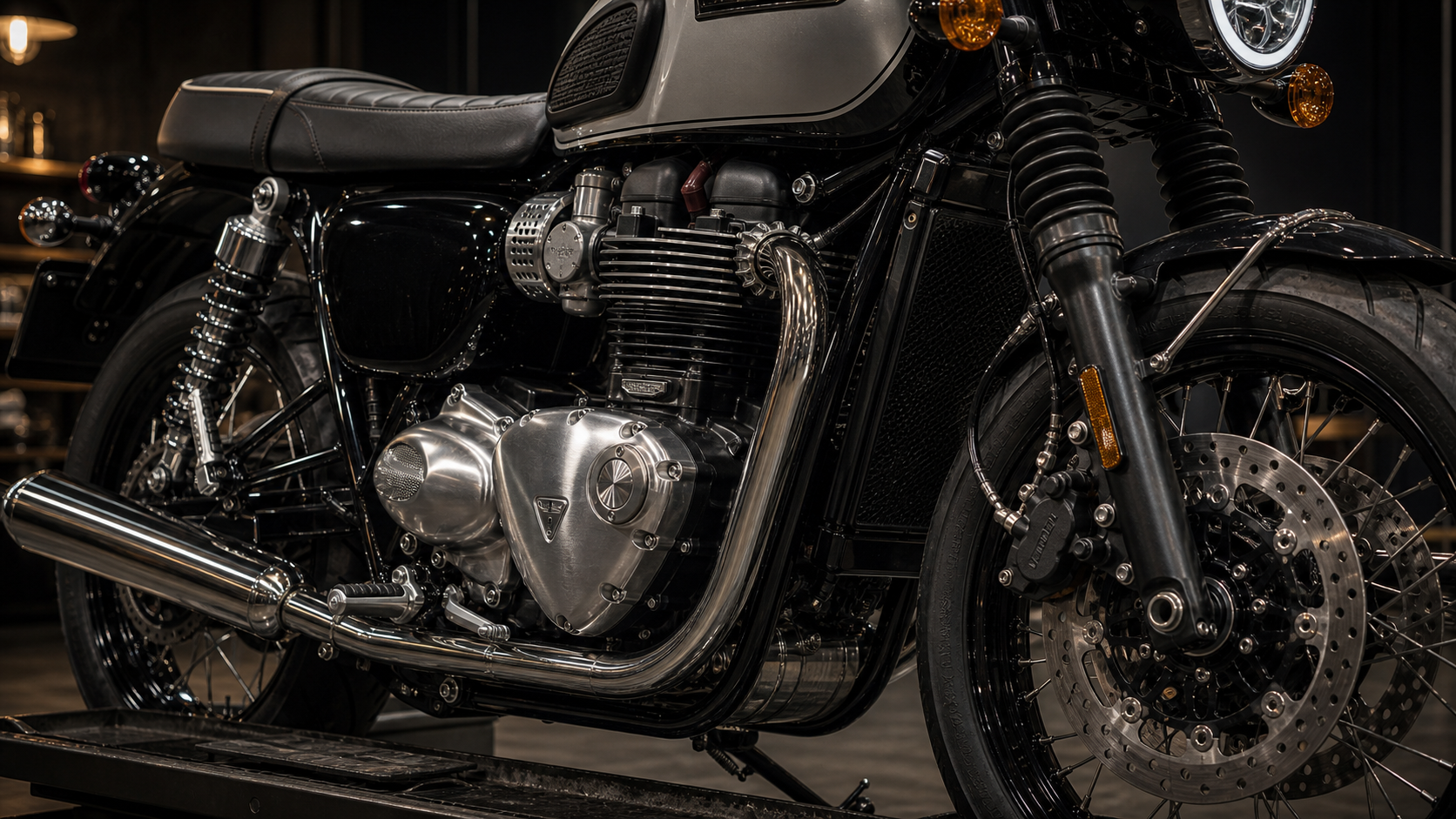 Triumph Bonneville T120 AI-generated parallel twin engine brake and spoke wheel technical detail