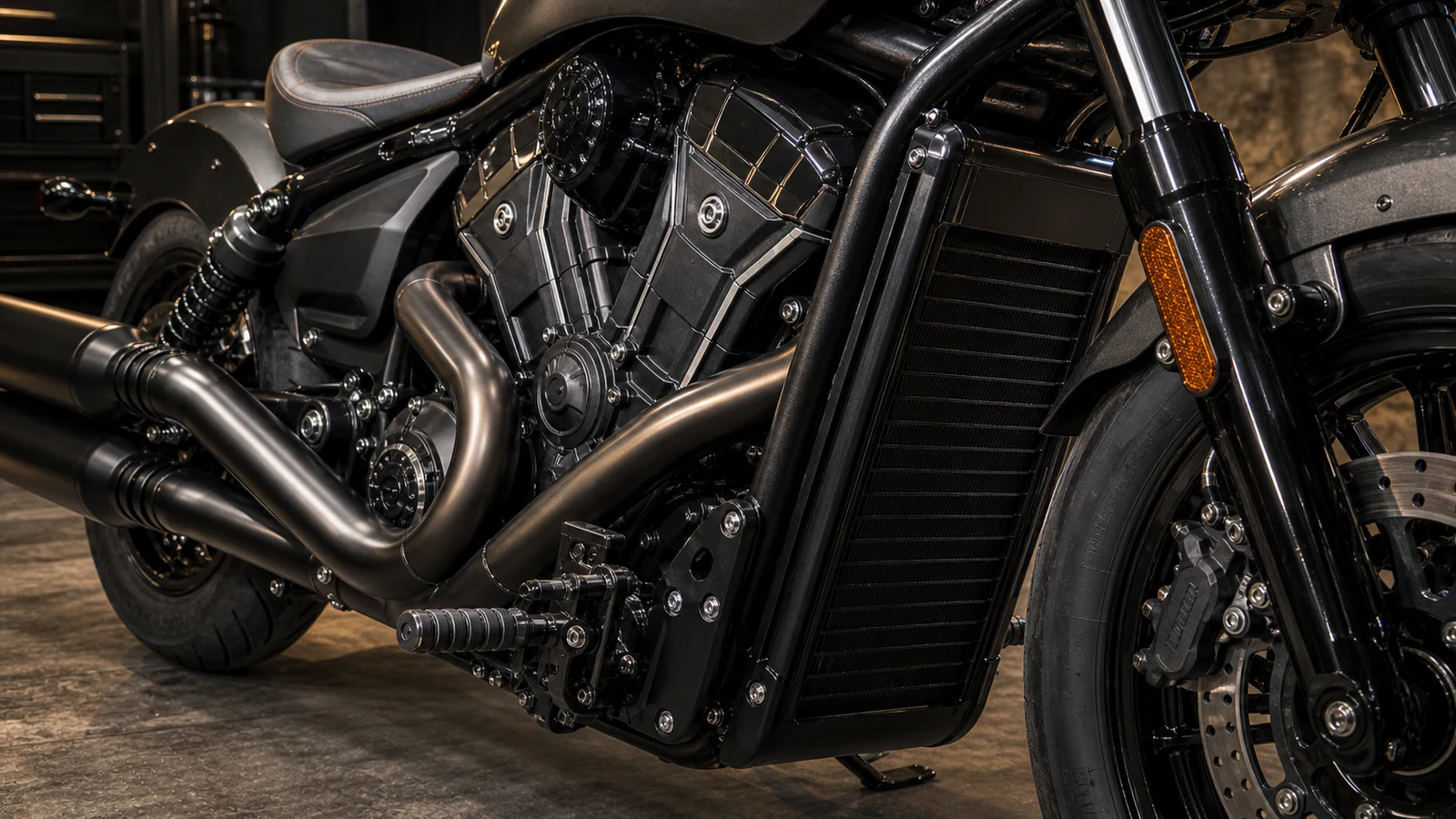 AI-generated Indian Scout 2025 SpeedPlus 1250cc V-Twin engine and radiator detail image