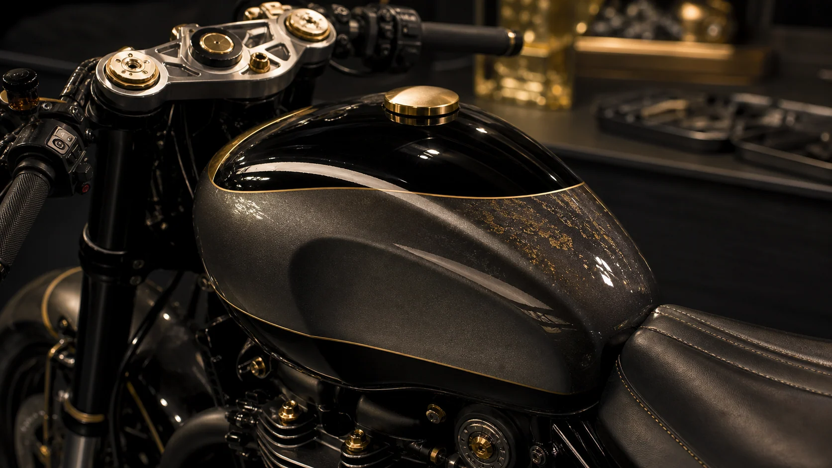 AI generated Triumph Bonneville Bobber TFC provenance detail showing tank finish top yoke solo seat and limited factory custom materials