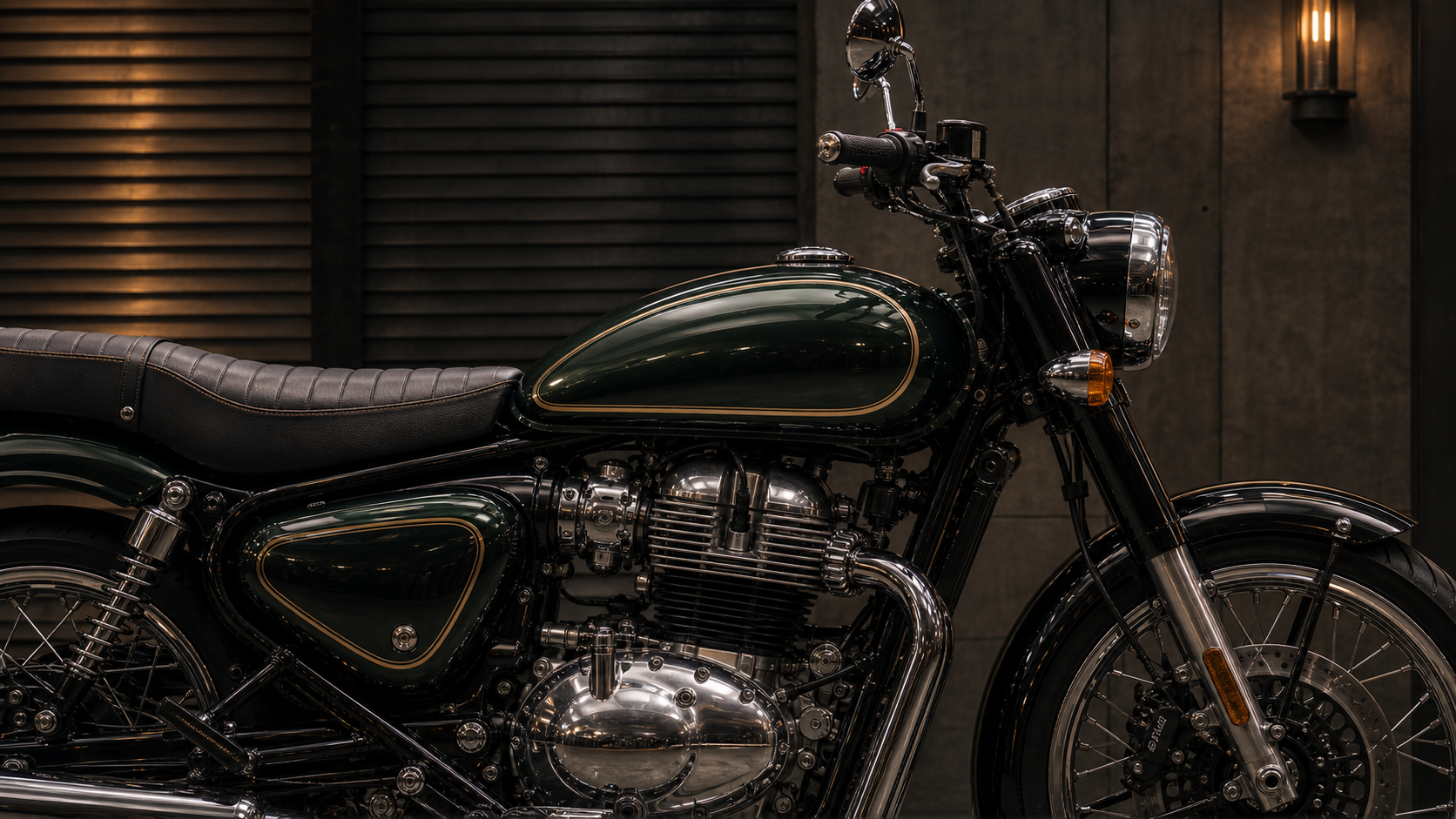 Royal Enfield Bullet 650 tank line saddle and upright modern classic silhouette