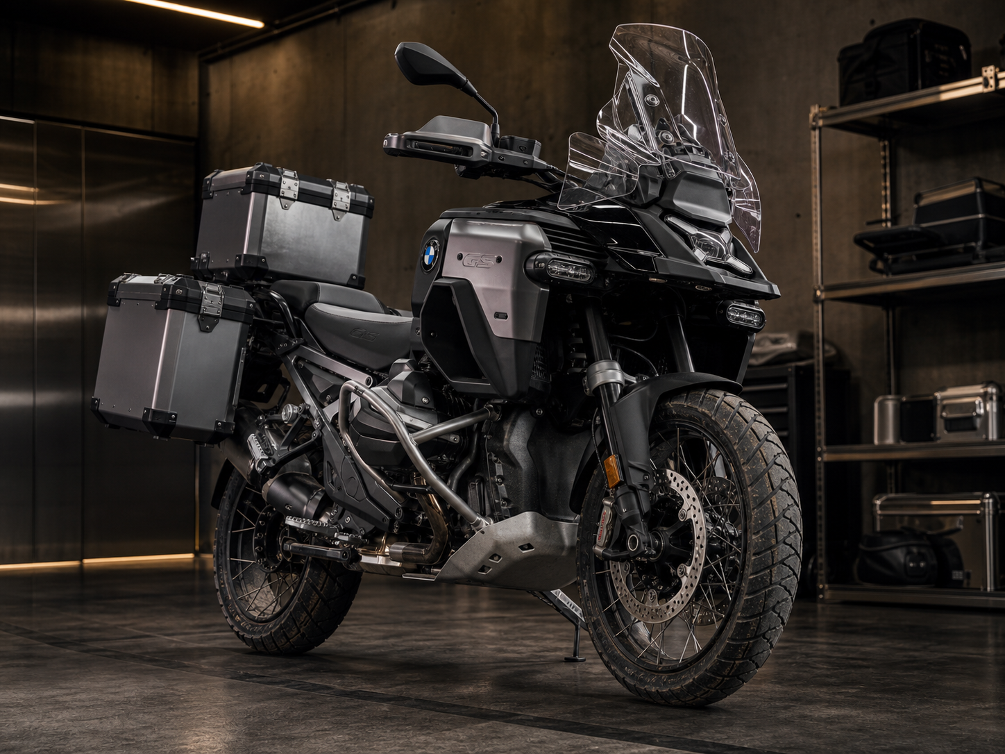 BMW R 1300 GS Adventure ในมุมเตรียมทัวร์ริ่งเพื่อสื่อถึงความนิ่งและความมั่นใจระยะไกล