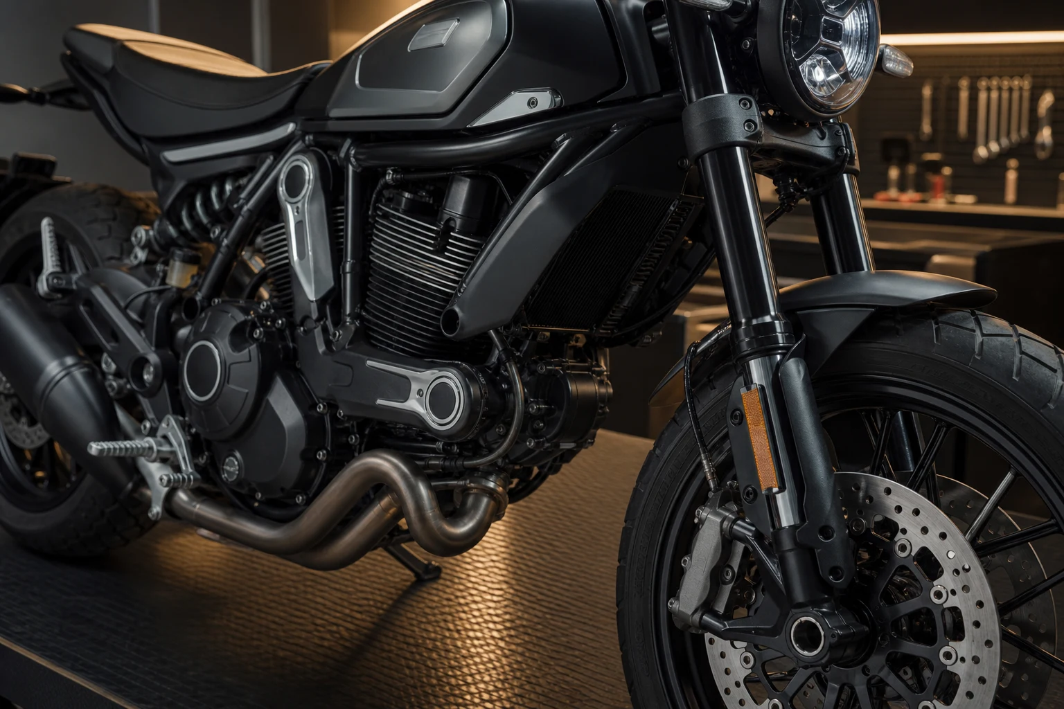 AI-generated Ducati Scrambler Icon Dark and Ducati Scrambler Full Throttle 803cc Desmodue engine detail image