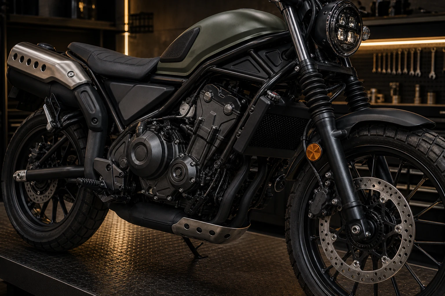 AI-generated Honda CL300 E-Clutch and Honda CL500 high exhaust scrambler detail image