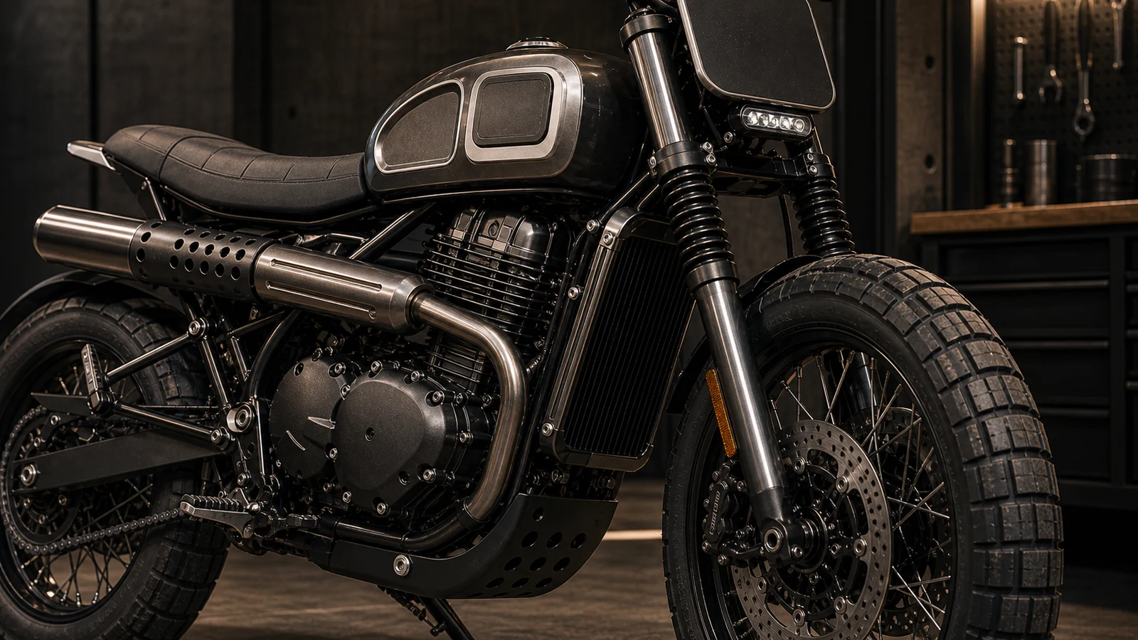 AI-generated editorial detail image of Triumph Tracker 400 single-cylinder system / ภาพ AI-generated รายละเอียด Triumph Tracker 400