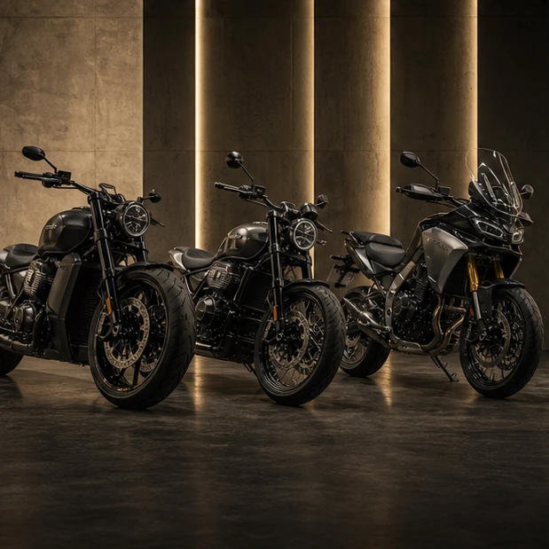 Generated cruiser modern classic and European bigbike silhouettes in a premium motorcycle demand scene