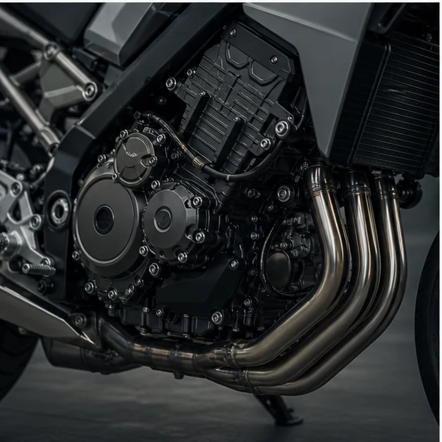 Generated Suzuki GSX-S1000GX inspired inline four engine and exhaust routing detail