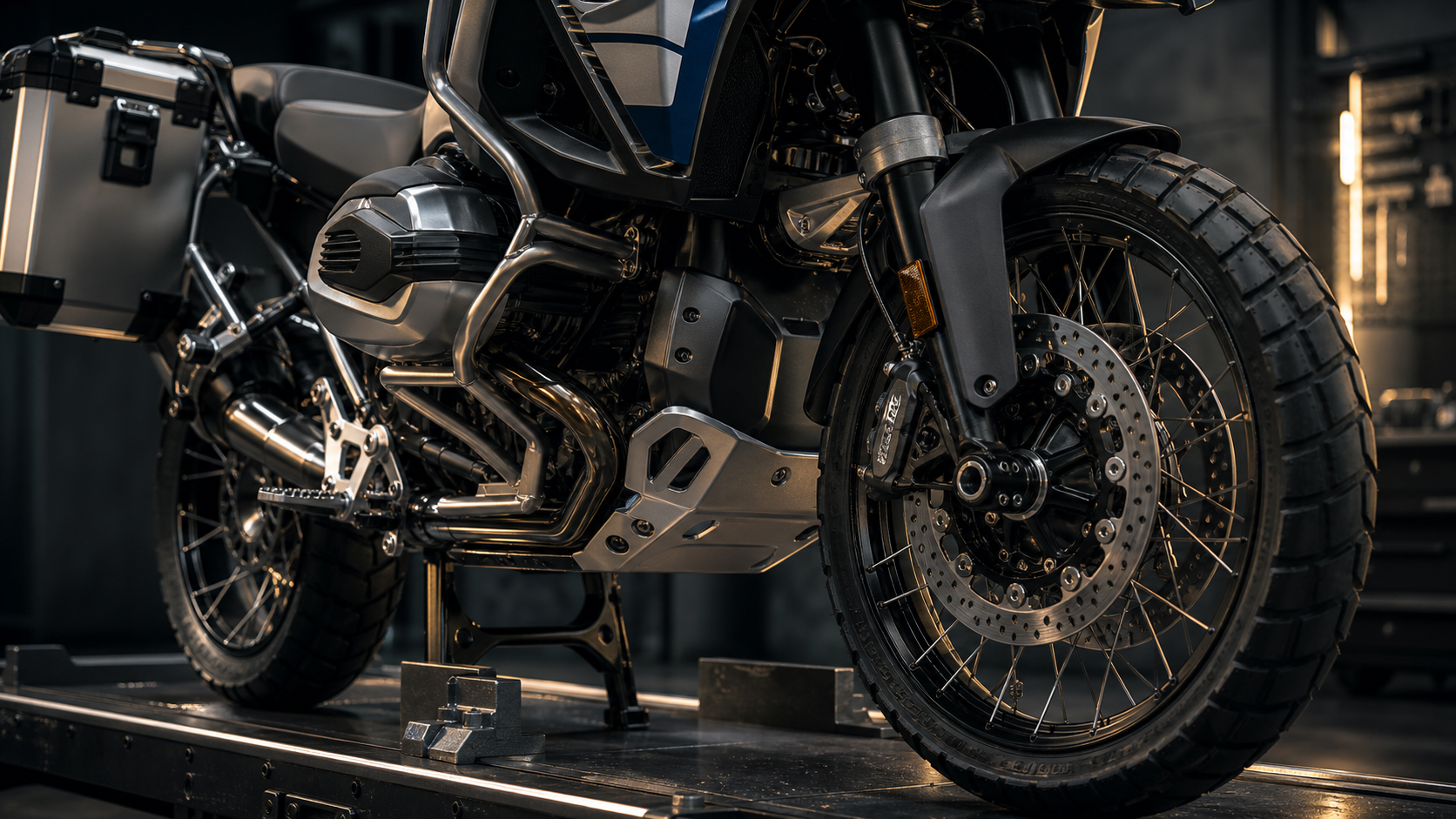 BMW R 1300 GS Adventure AI-generated boxer engine, front wheel and touring hardware detail
