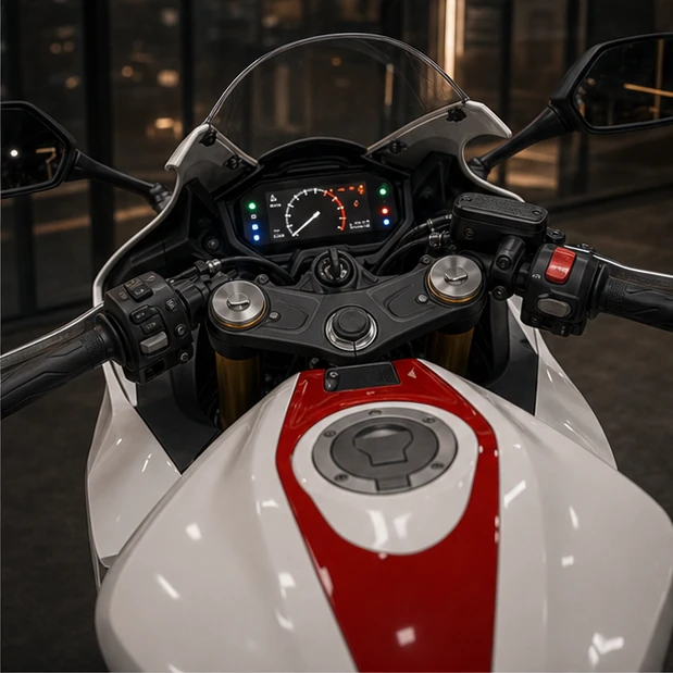 Generated CBR500R style cockpit and controls without readable text
