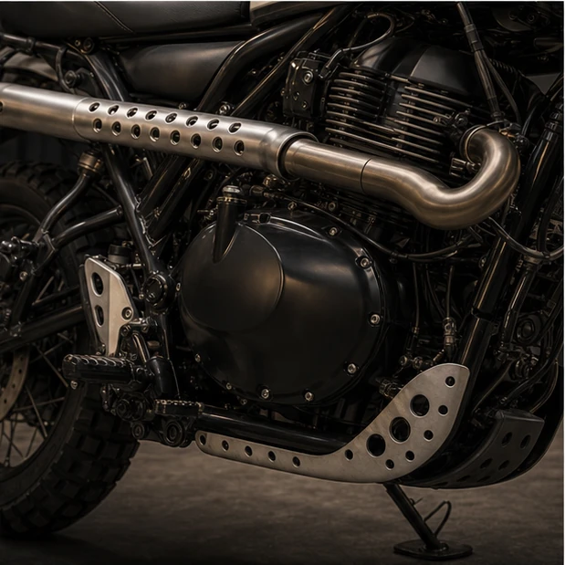 Generated 650 twin scrambler engine and frame inspection detail