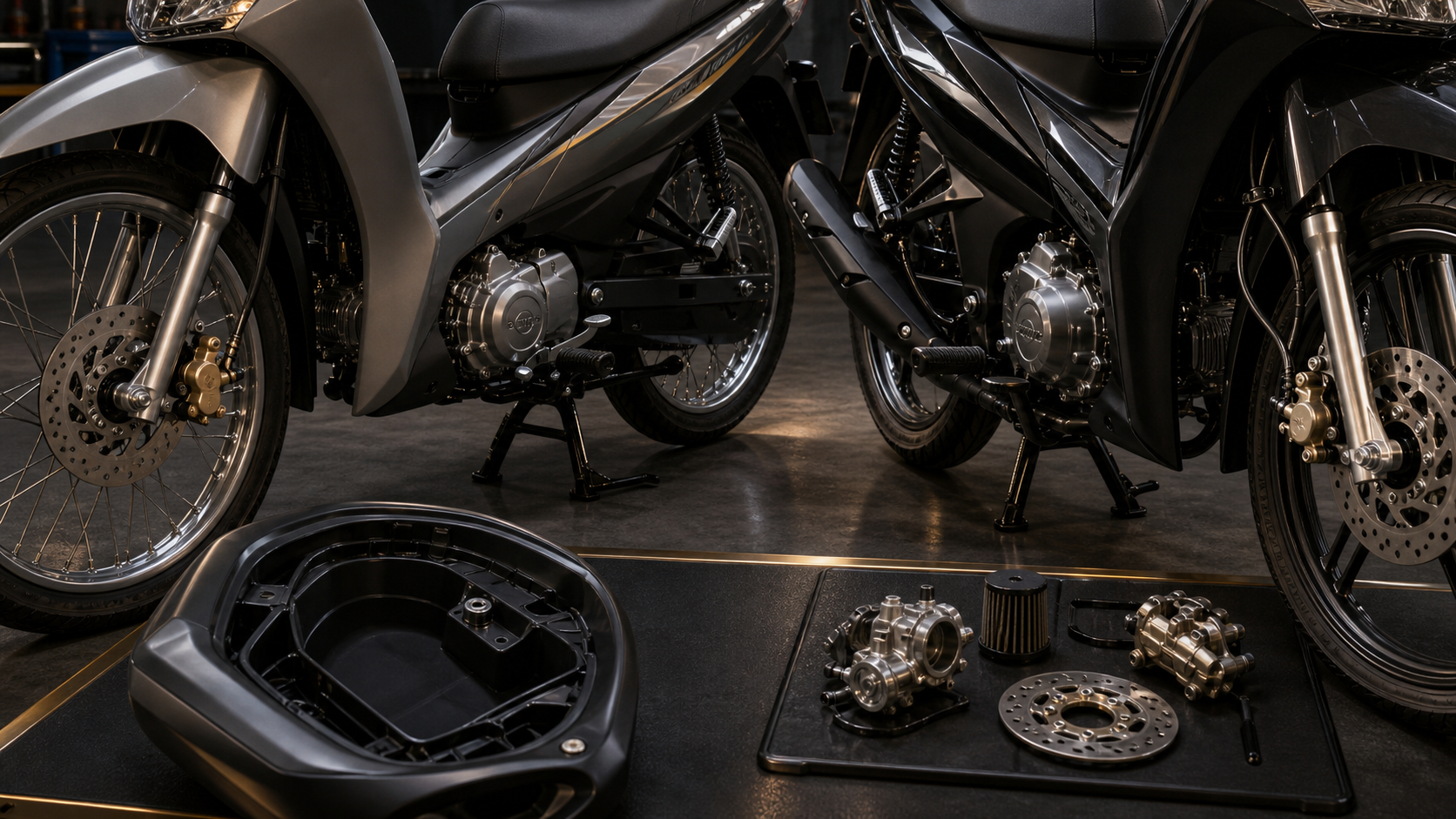 Honda Wave110i 2026 and Honda Wave125i 2025 engine brake and utility detail comparison
