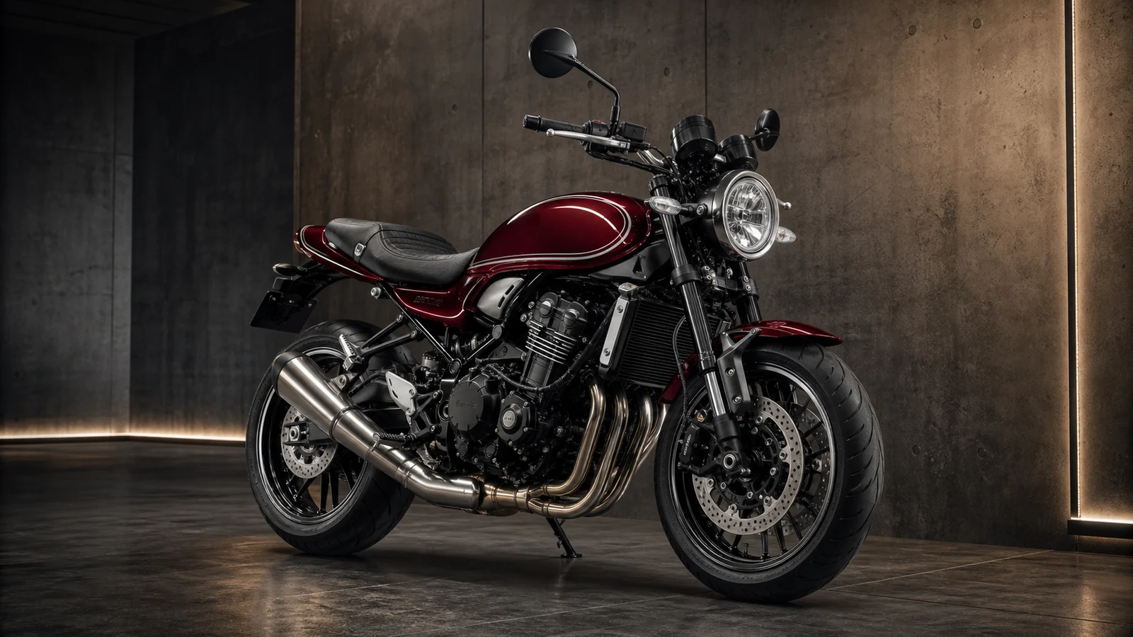 AI-generated Kawasaki Z900RS heritage In-Line Four motorcycle portrait
