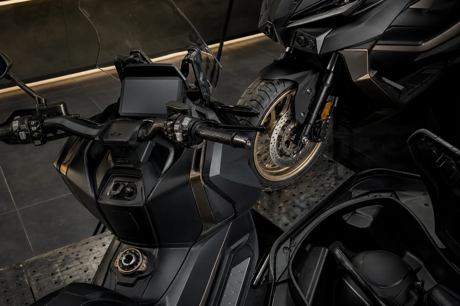 AI-generated Zontes 368K TFT cockpit windscreen brake storage and touring system detail image