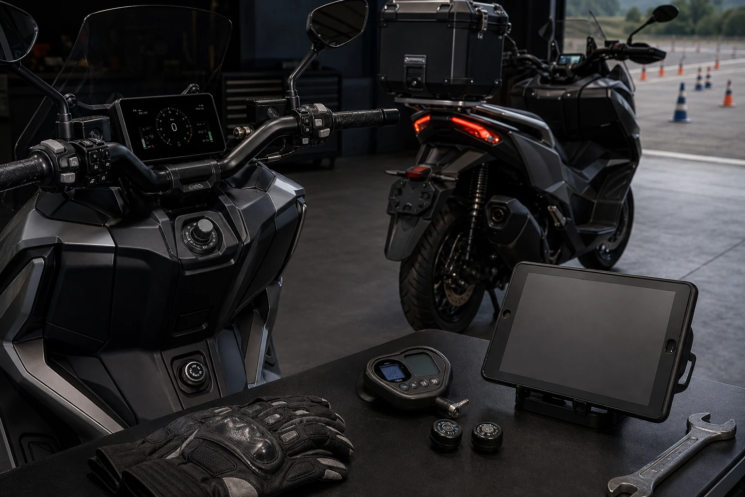 AI-generated Zontes 368G and Zontes 368K TFT cockpit TPMS brake touring luggage and riding skills readiness detail image